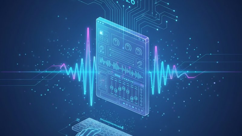 Футуристическая иллюстрация для статьи о трендах EDM в FL Studio, чистый современный стиль.